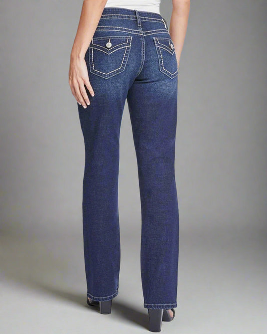 back view of mid-rise bootcut jeans