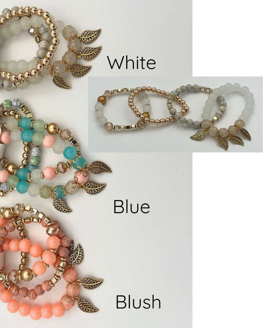 Beaded Leaf Bracelet Set of 4