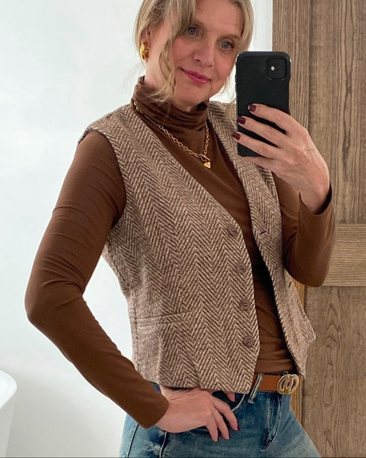 Herringbone Wool Blend Tweed Tailored Vest