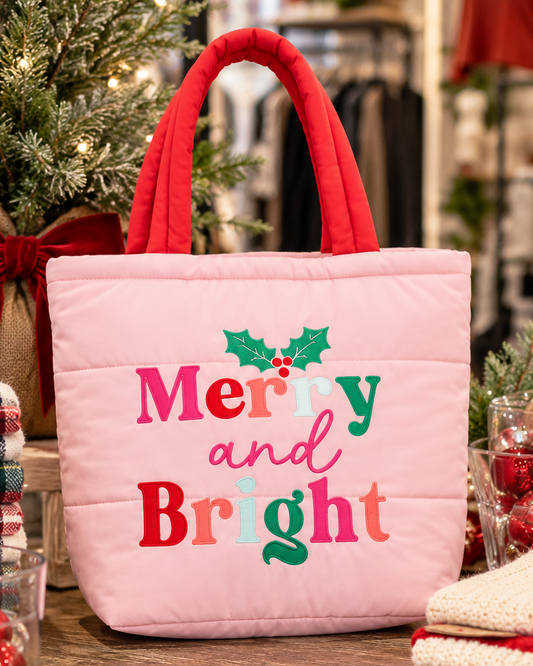 Merry & Bright Quilted Christmas Tote Bag