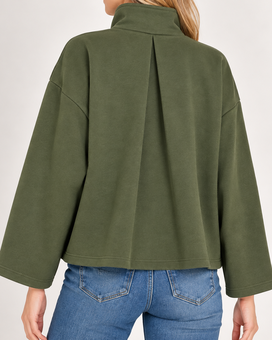 Dark Olive Scuba Pleat Back Half-Zip Pullover