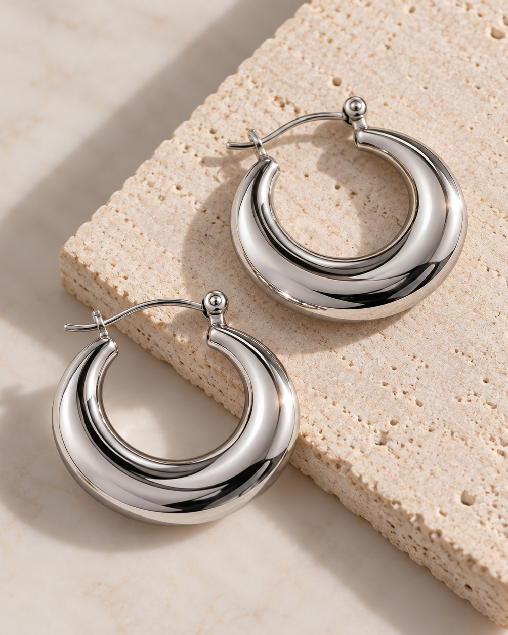 Polished Stainless Steel Hoop Earrings