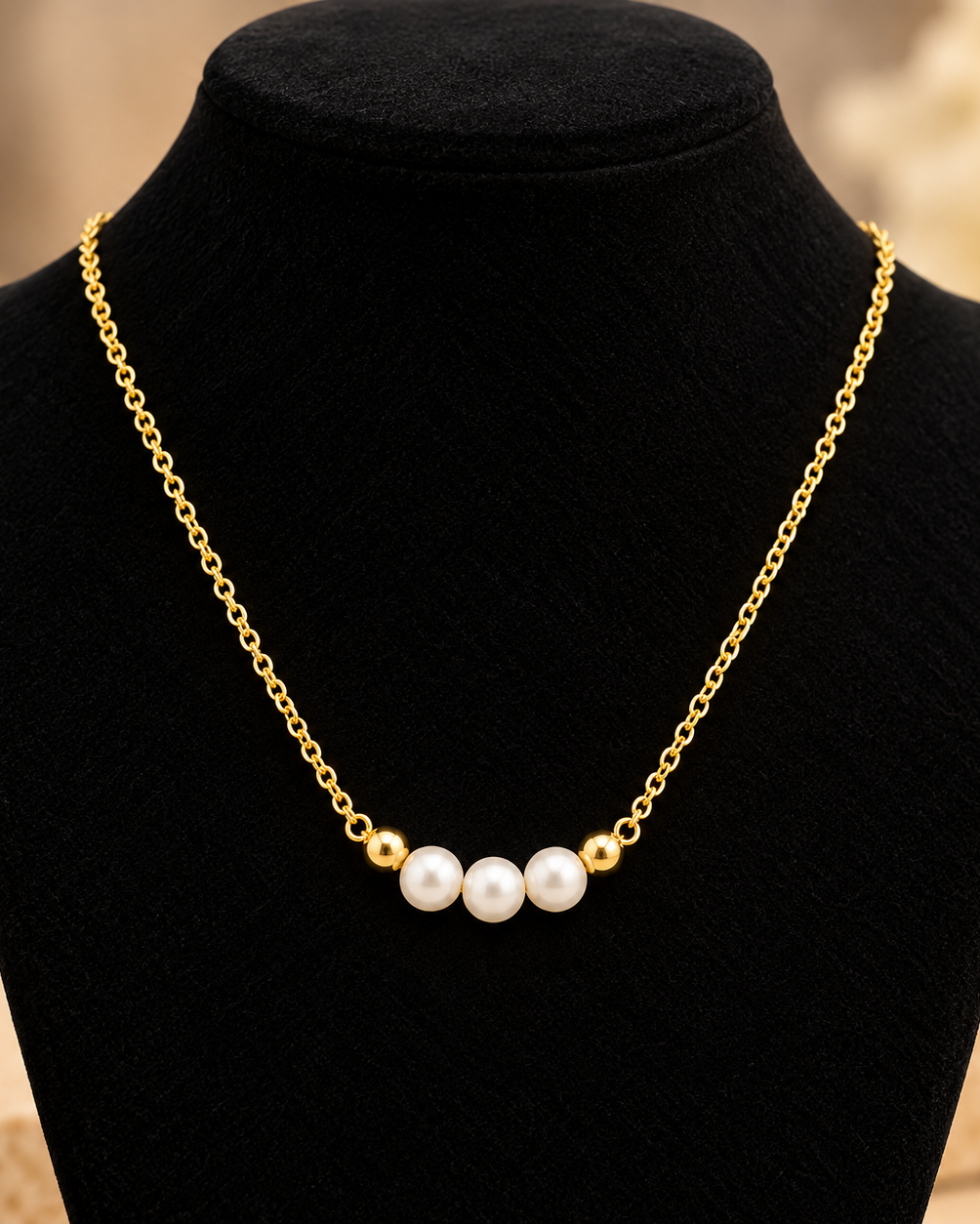 Gold Pearl Bead Necklace | Stainless Steel