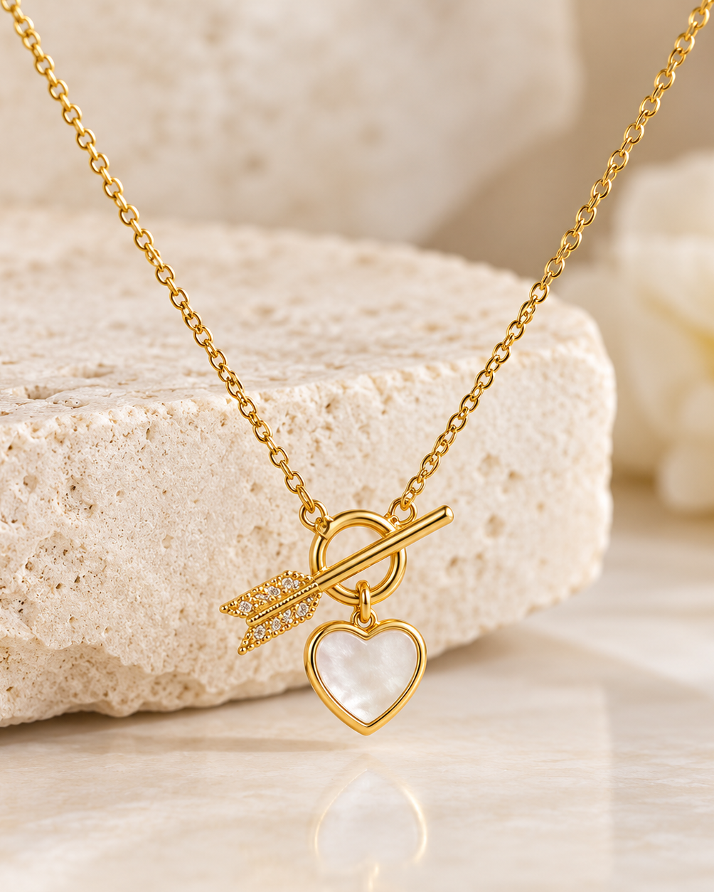 Gold Heart & Arrow Toggle Pendant Necklace