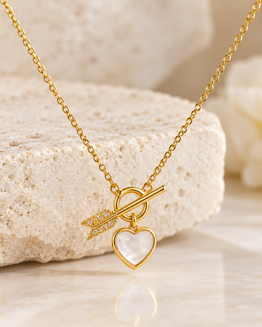 Gold Heart & Arrow Toggle Pendant Necklace