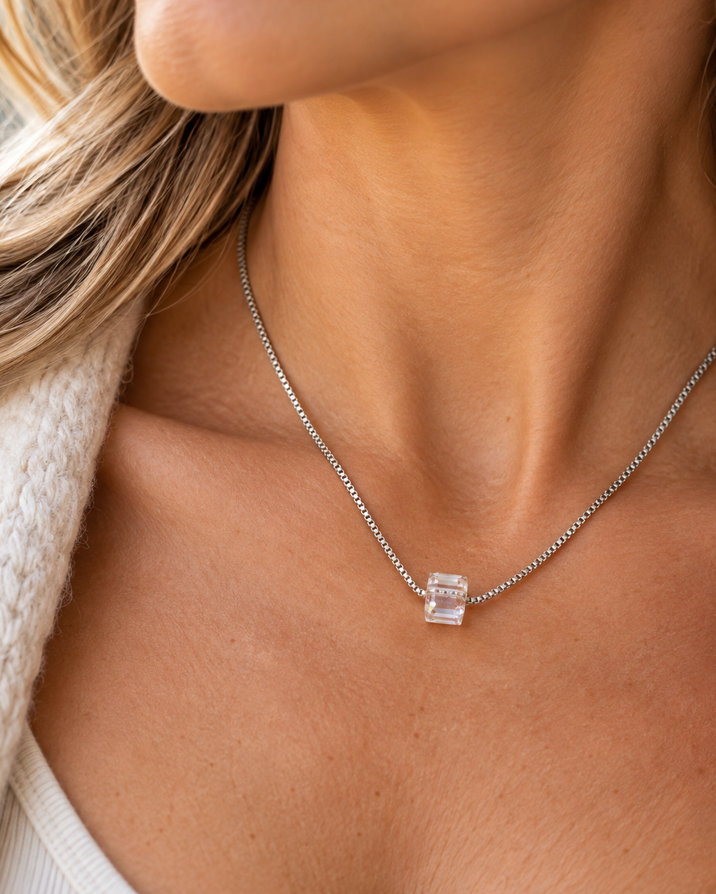 Crystal Cube Necklace | Gold or Silver