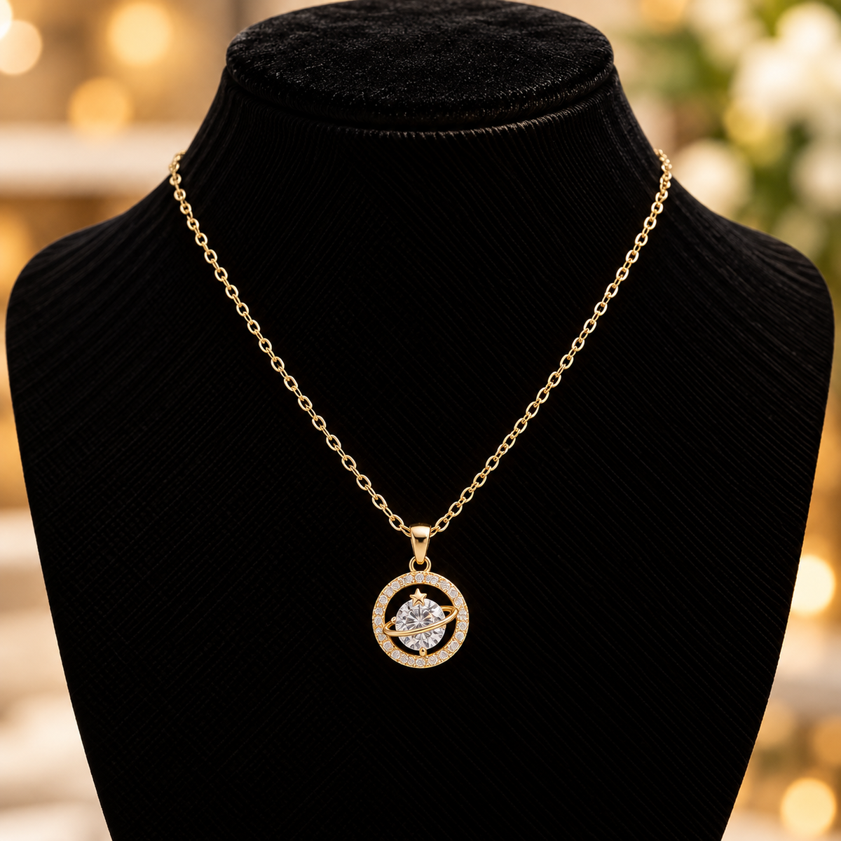 Gold Crystal Planet Necklace | Stainless Steel