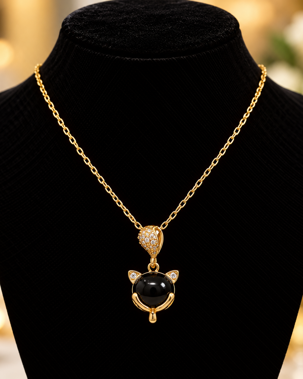 Gold Black Cat Pendant Necklace | Stainless Stee