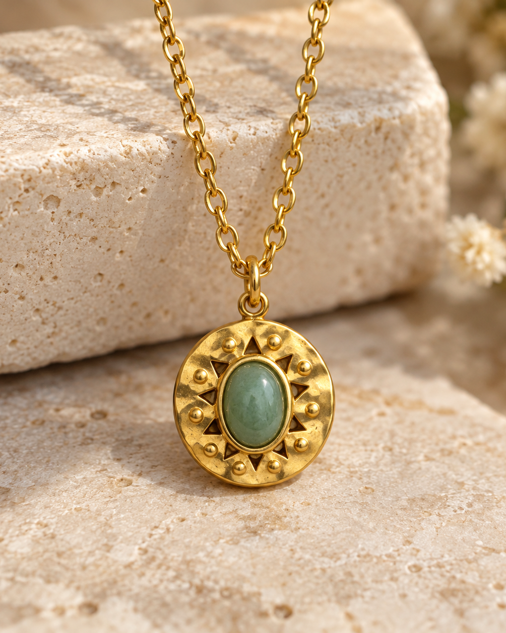 Gold Sunburst Medallion Necklace | Stainless Steel