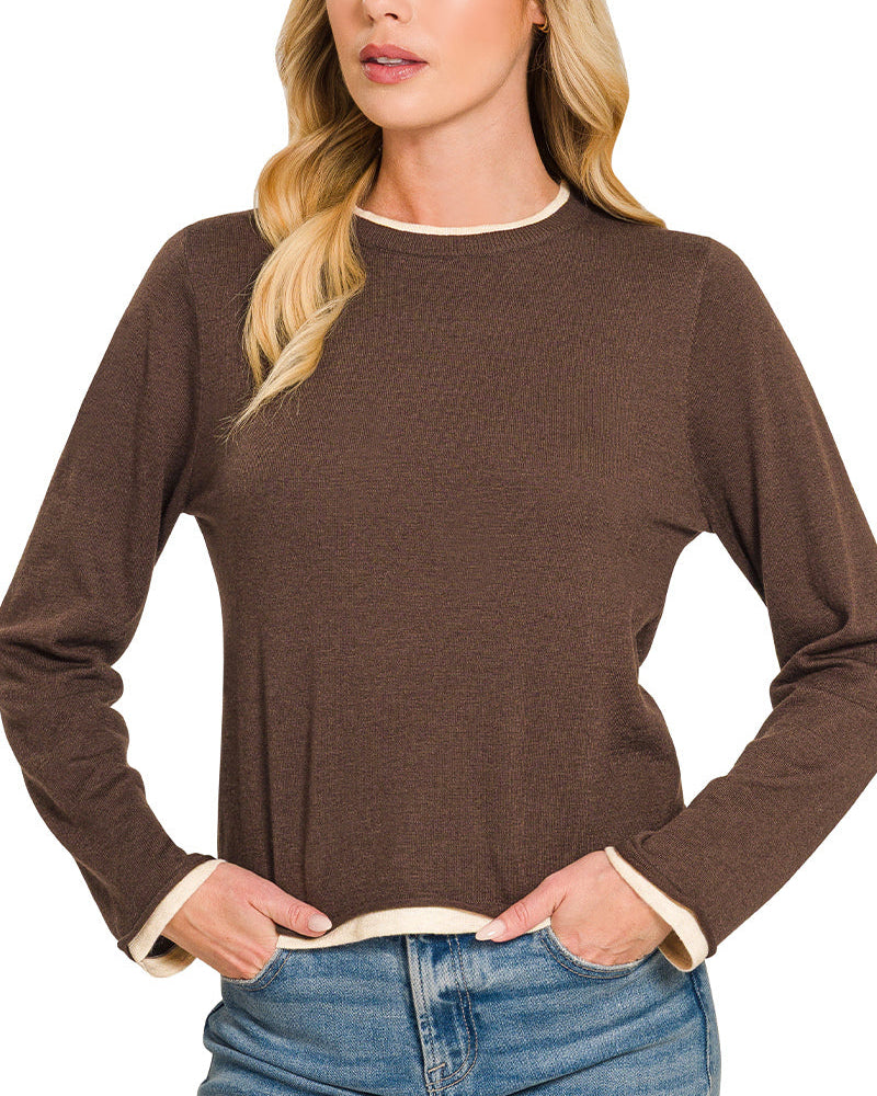 Chocolate Brown Layered Look Sweater | Wool Blend