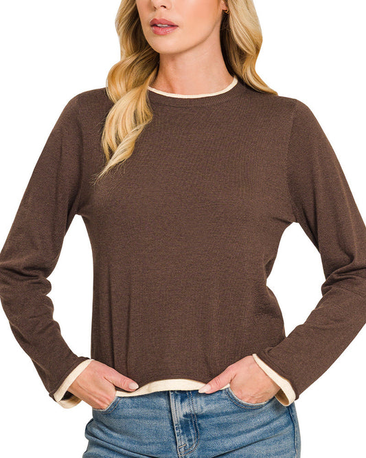 Chocolate Brown Layered Look Sweater | Wool Blend