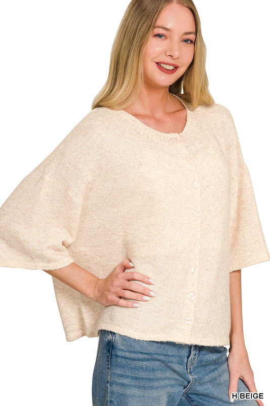 Wool Blend Half Sleeve Cardigan