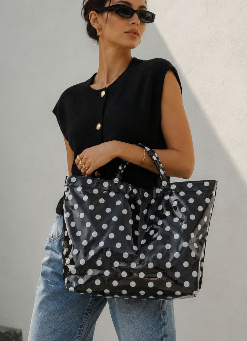 Glossy Polka Dot Carryall Tote