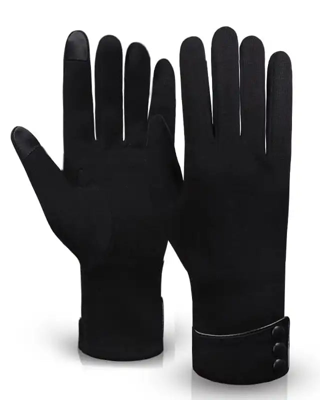 Black gloves with touch screen tips on a white background