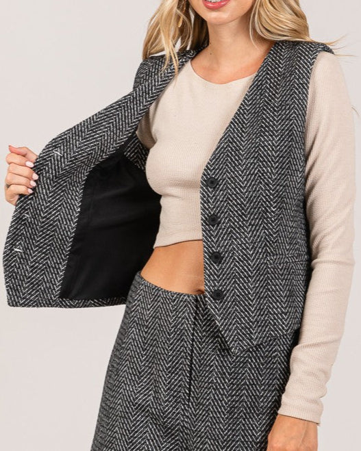 front view black tweed vest