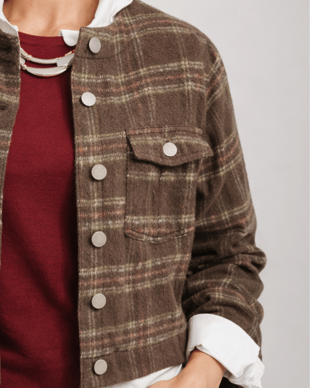 Brushed Plaid Cropped Jacket