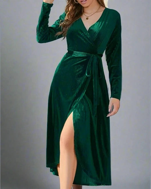 Long Sleeve Velvet Dress Green / 2X Long Sleeve Velvet Dress Green / 2X
