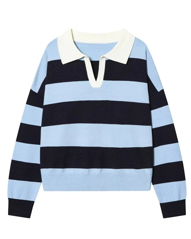 Striped sweater with a white collar on a white background