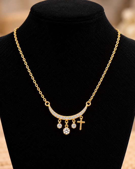 Gold Crystal Cross Charm Necklace | Stainless Steel