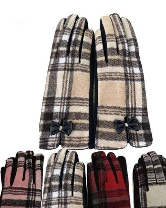 Plaid Bow Winter Gloves