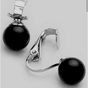 Black Bead Clip Earrings.