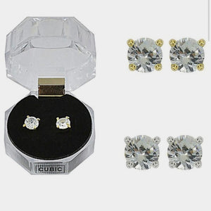 Cubic Zirconia Stud Earrings and Acrylic  Gift Box