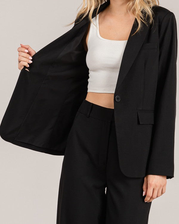 Twill Flared Oversized Blazer (Black)