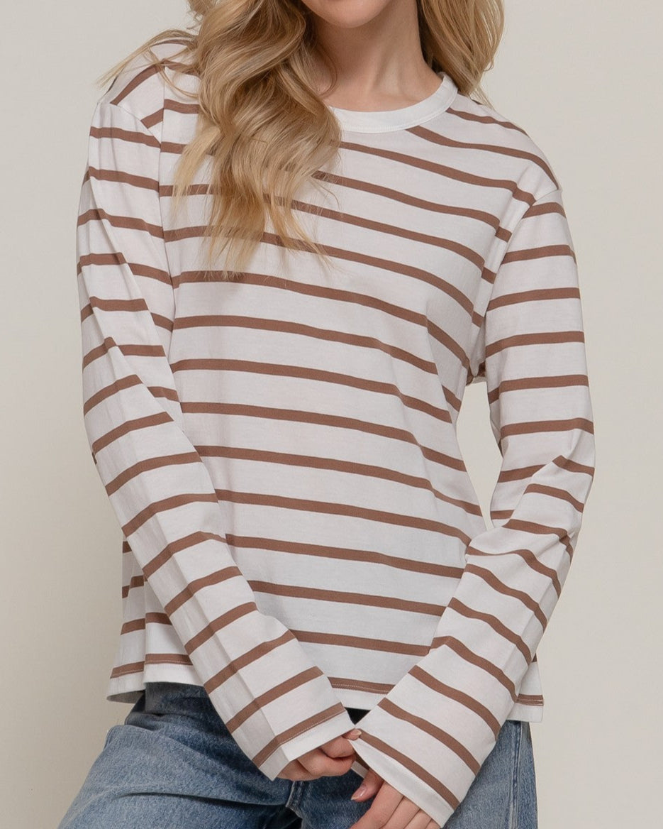 front view girl in striped t