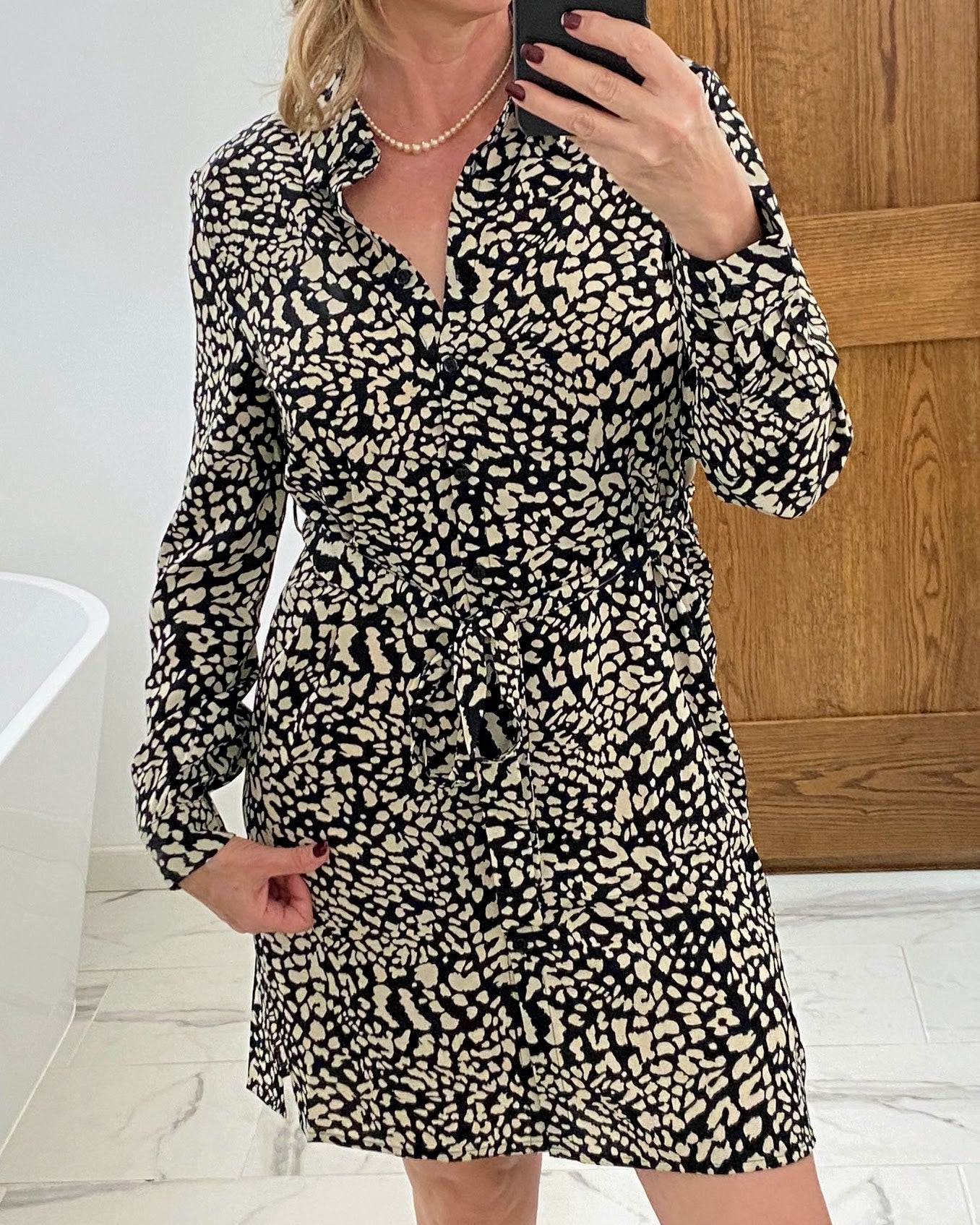 Spotted Leopard Print Crepe Shirt Dress