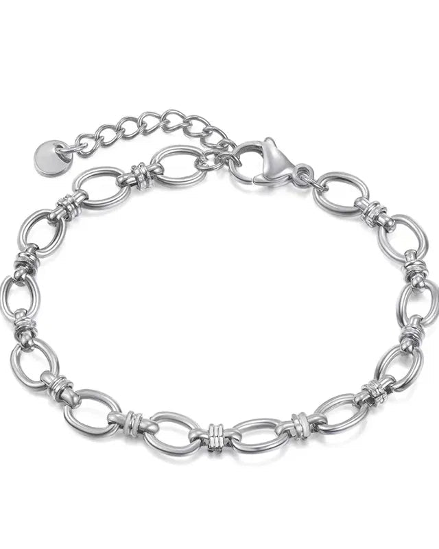 Silver chain bracelet on a white background