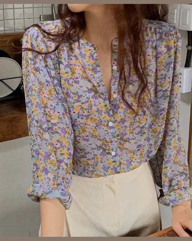 Bloomlight Bloomlight Sheer Button Up Blouse – Lightweight Floral Top | Her Happy ...