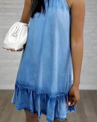 Festive Denim Halter Dress