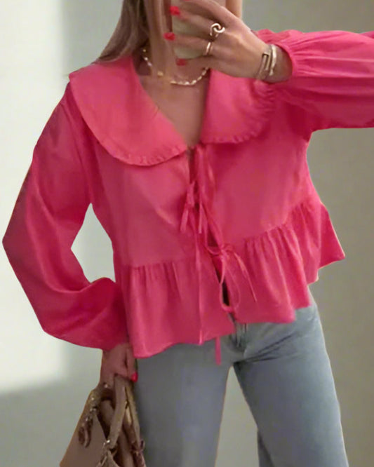 Ruffle Tie Peplum Blouse
