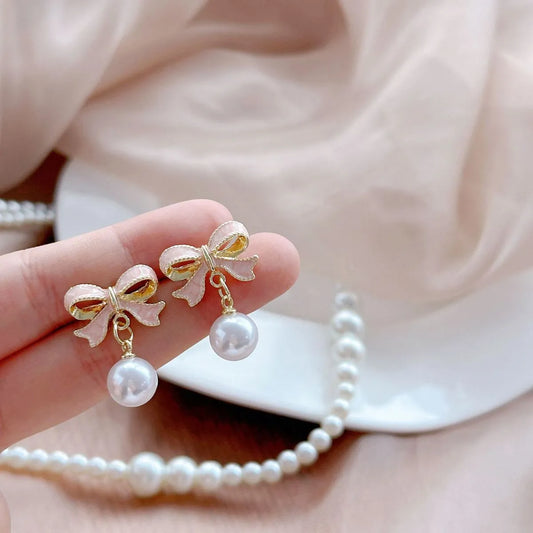 Bow and Pearl Earrings (Clip & Post Styles)