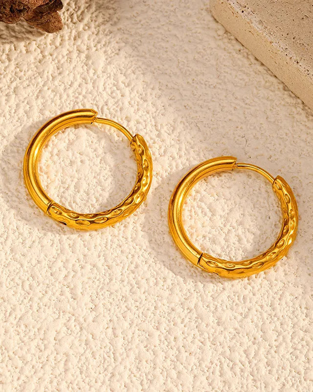 Textured Huggie Hoop Stainless Steel Earrings