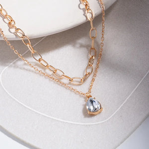 Double Chain Crystal Pendant Necklace