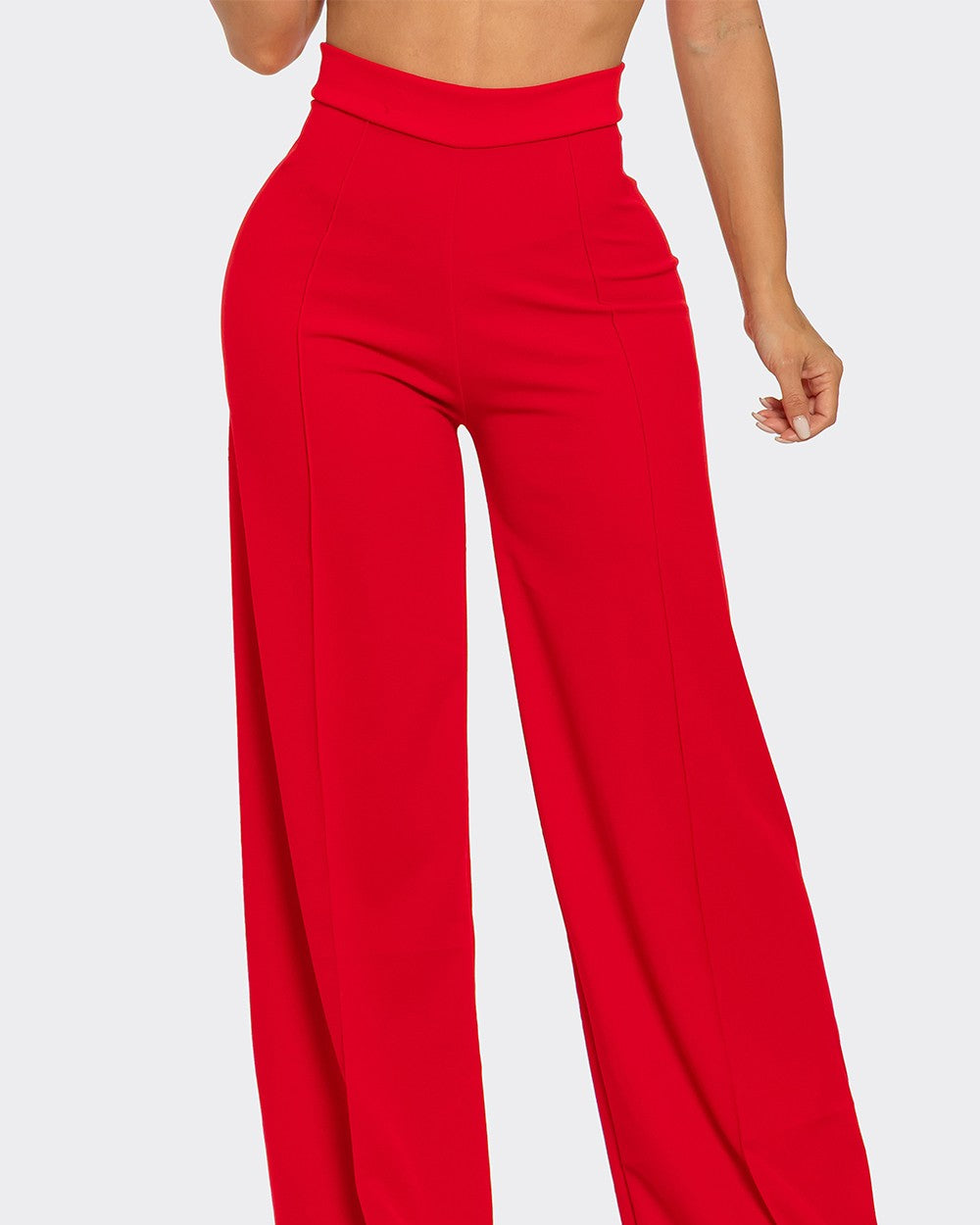 Red wide-leg pants on a white background