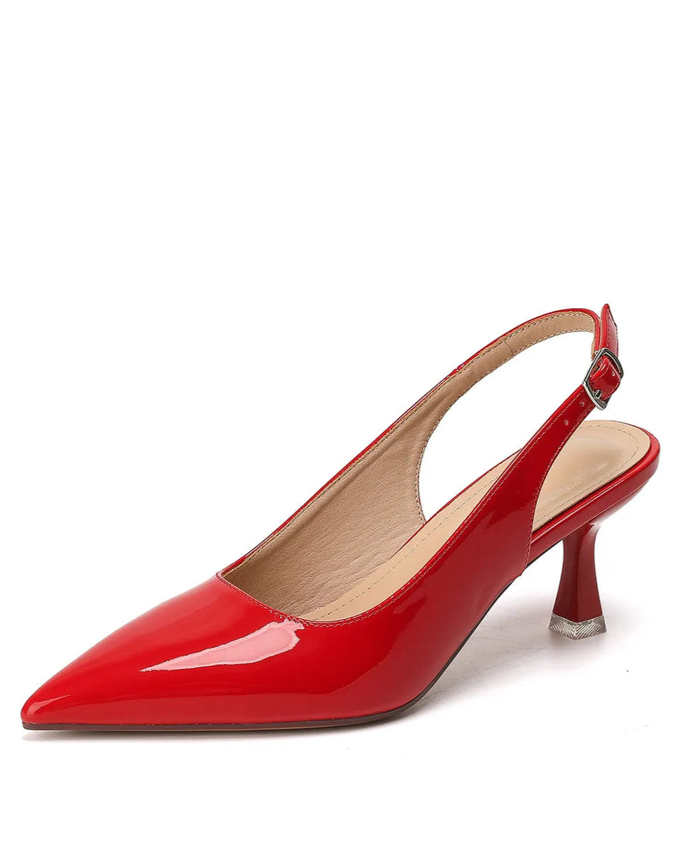 Red high-heeled shoe on a white background