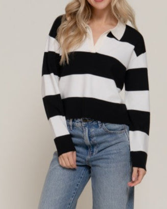 Long Sleeve Rugby Stripe Polo Sweater