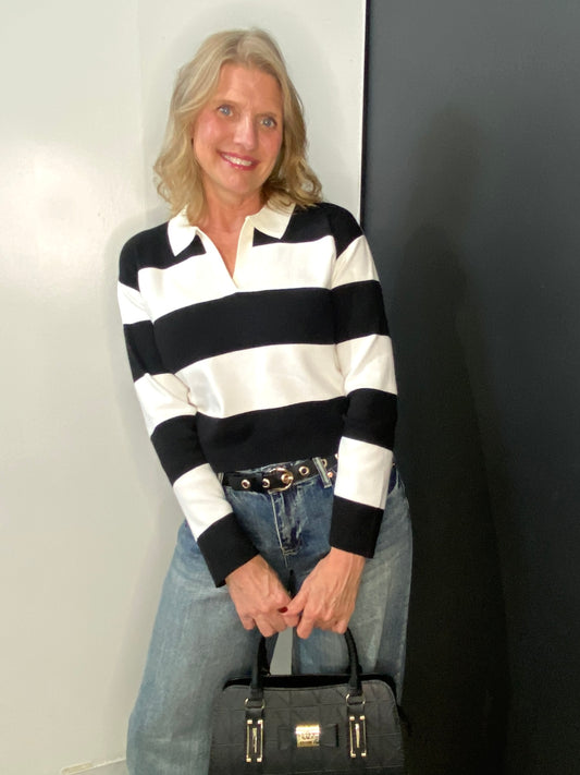 Long Sleeve Rugby Stripe Polo Sweater