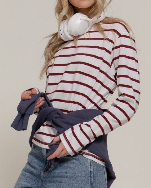 front of striped t shirt on girl