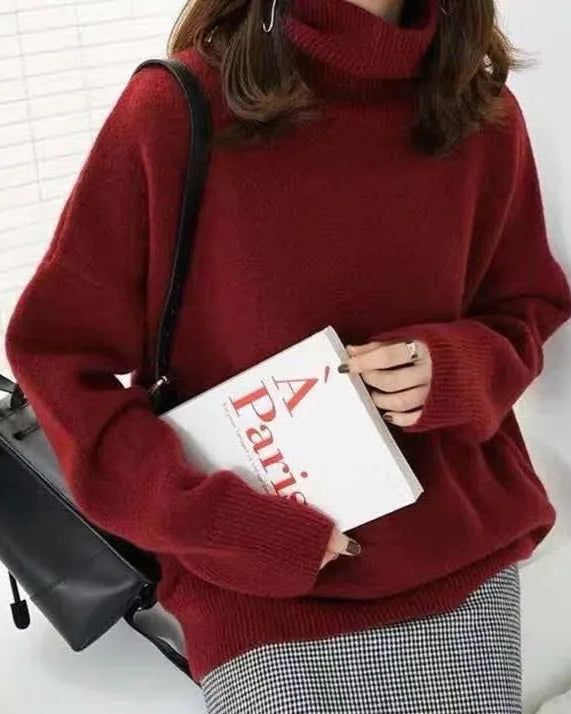 Person wearing a red sweater holding a book with a white background