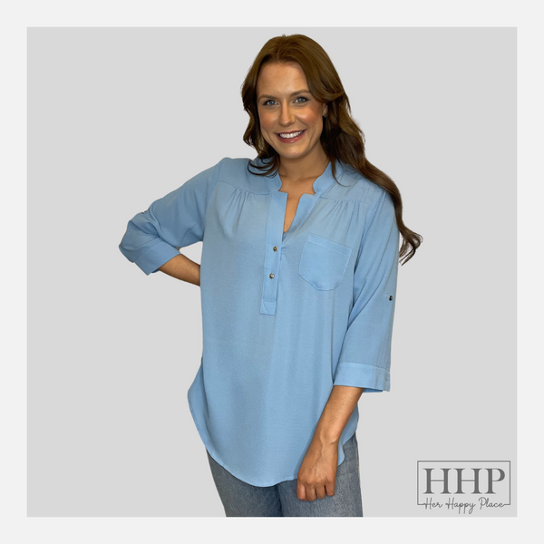 Rolled Sleeve Plus Size Blouse