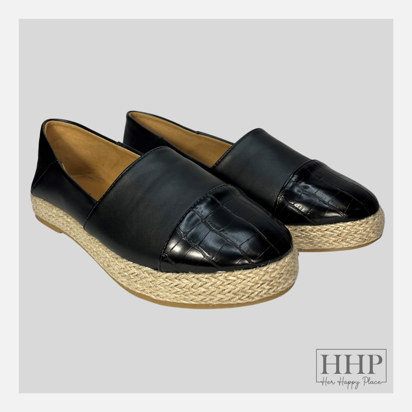 Black Flat With Jute Sole