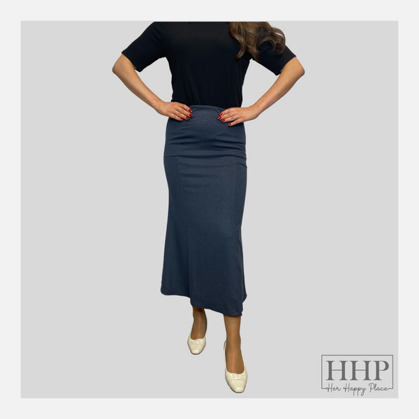 Faux Denim Midi Skirt