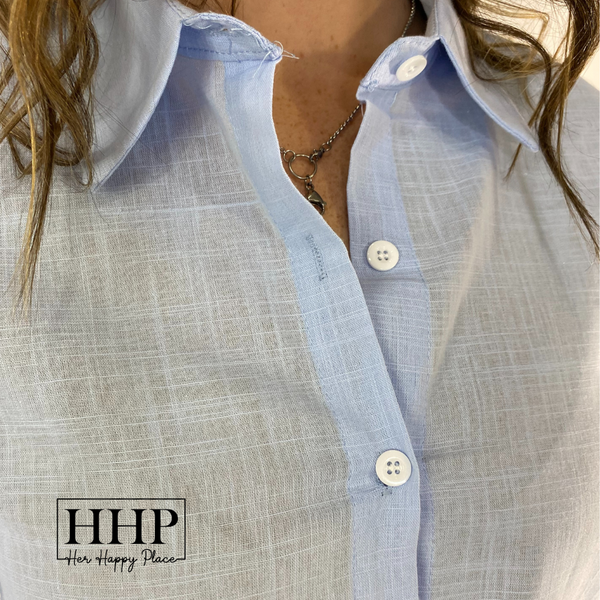 Gathered Back Cotton Button-up