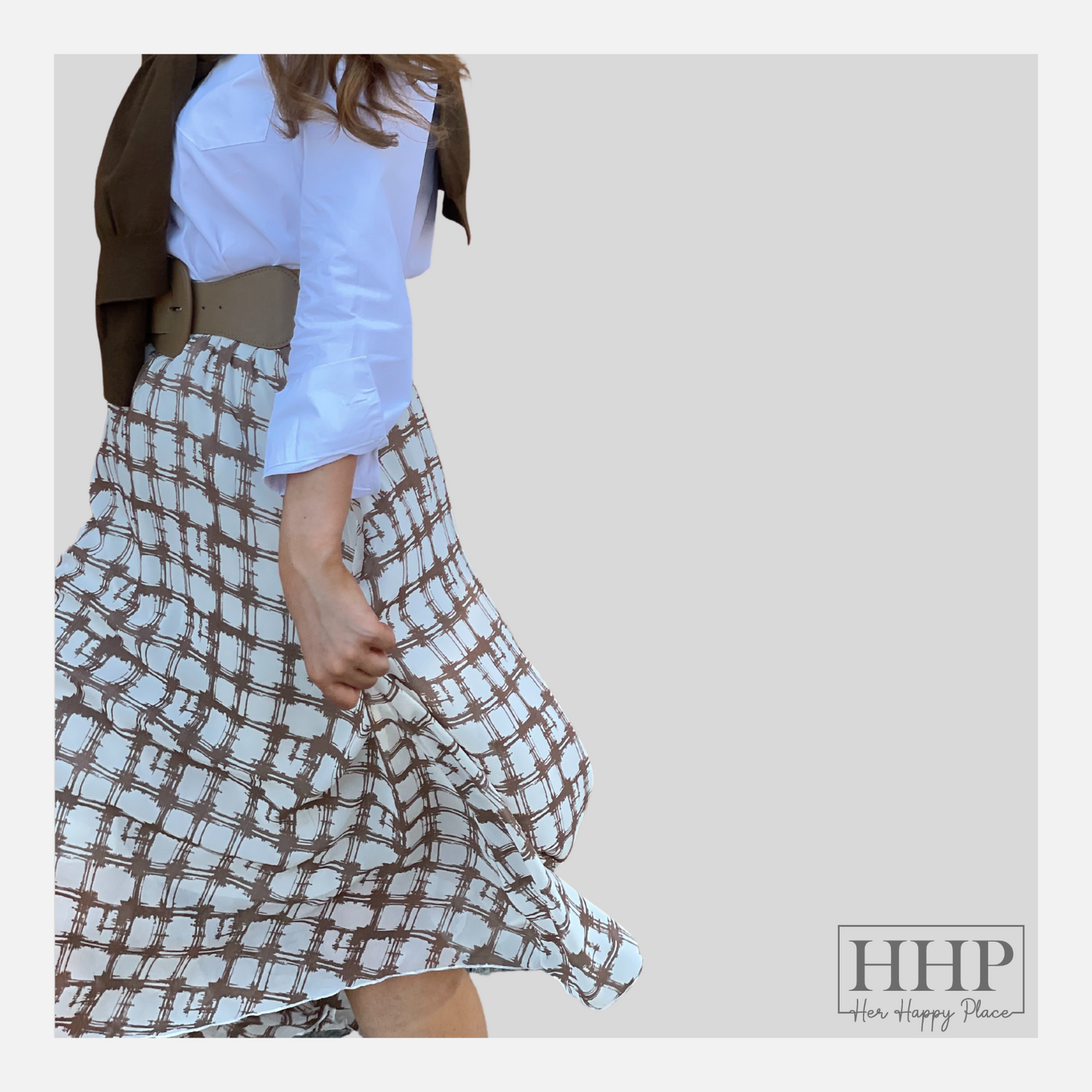 Plaid Midi Skirt- Brown