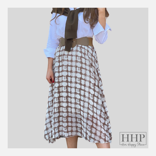 Plaid Midi Skirt- Brown