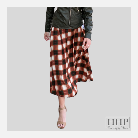 Plaid Midi Skirt- Rust