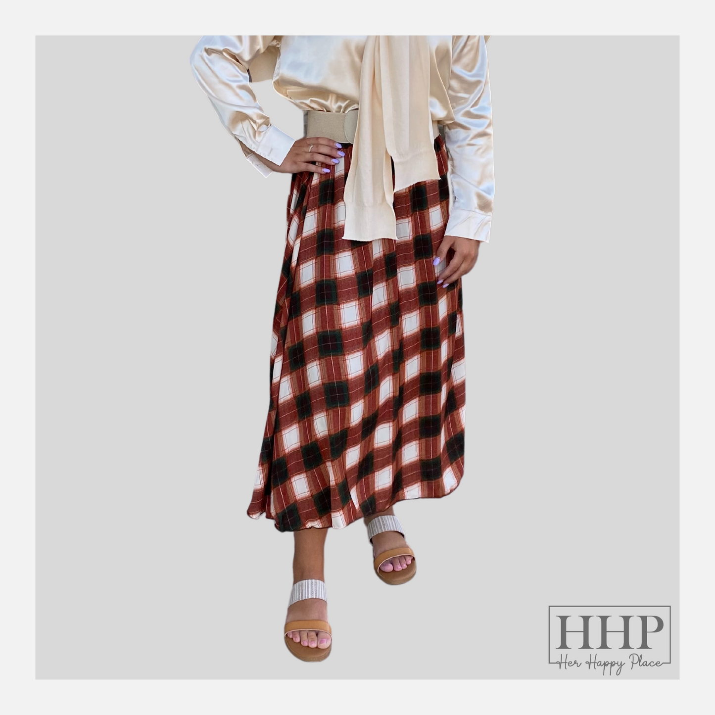 Plaid Midi Skirt- Rust